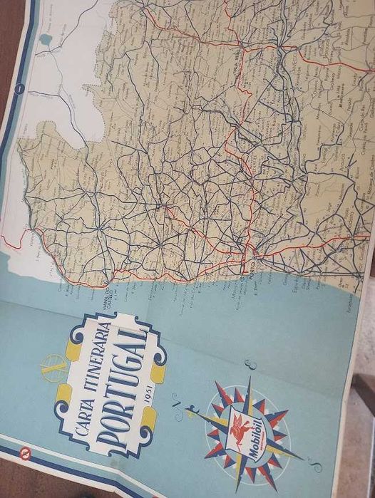 carta itinerária de portugal, socony-vaccuum oil company, 1951, excelente estado