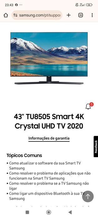 Smart TV Samsung Cristal 43p + Barra Surround e subwoofer
