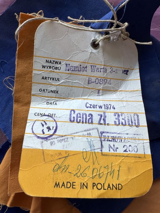 Namiot WARTA 3 osobowy Legionowo PRL doskonały stan rok 1974 oryginał!