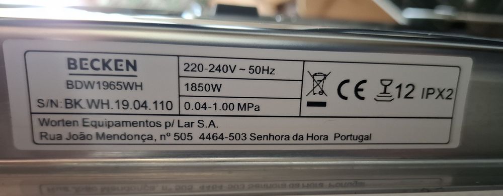 Máquina de lavar loiça Becken BDW1965 WH – 12 conjuntos