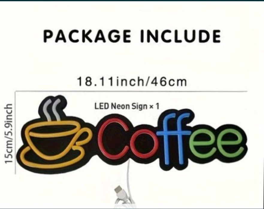 Вывеска неоновая Кава Coffee питание USB 46*15см
