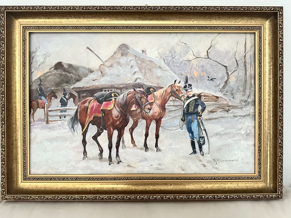 Obraz olejny Ułan w zlotej ramie