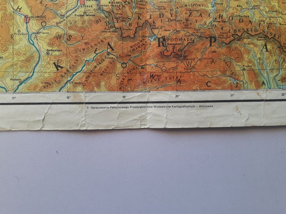 Mapa administracyjna /mapa fizyczna Polska 1986 rok Kielce • OLX.pl