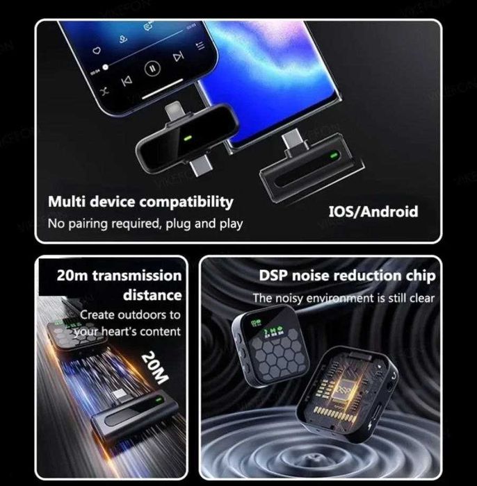Беспроводной микрофон 2в1 для Type-C и iOS с шумоподавлением