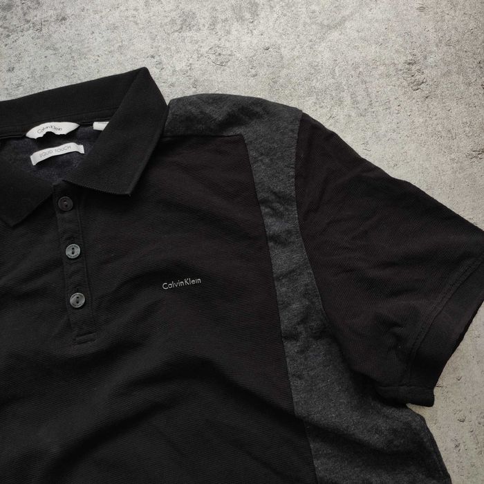 MĘSKA Koszulka Polo Elegancka Czarna Calvin Klein CK Liquid Dwa-Kolor
