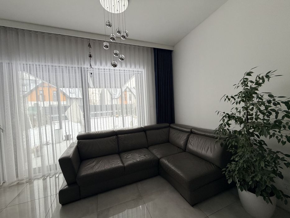 Sofa ze skóry z funkcją spania, kolor szary/grafitowy