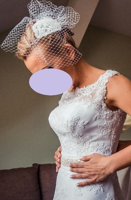 Koronkowa suknia ślubna, kolor biały, rozmiar 38