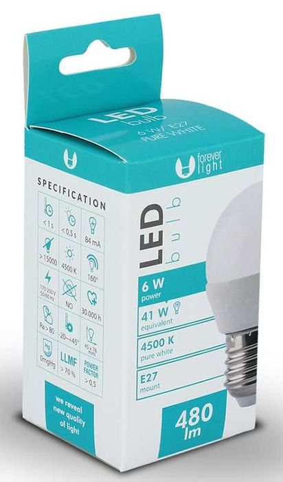 Lâmpada LED E27 G45 6W 480lm 230V