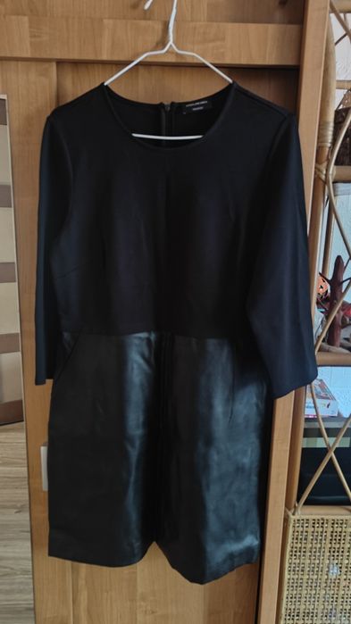 Nowa czarna sukienka damska z eko skórą L