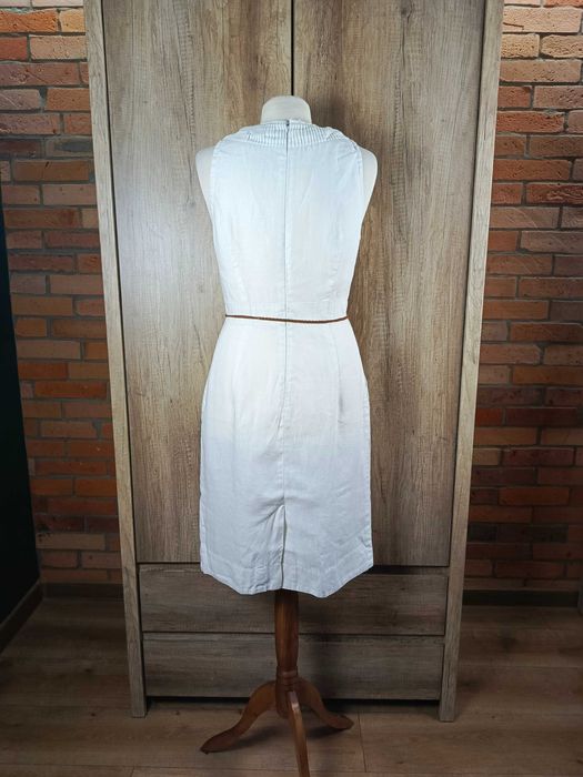 Basic lniana sukienka biała elegancka linen prosta klasyczna S 36