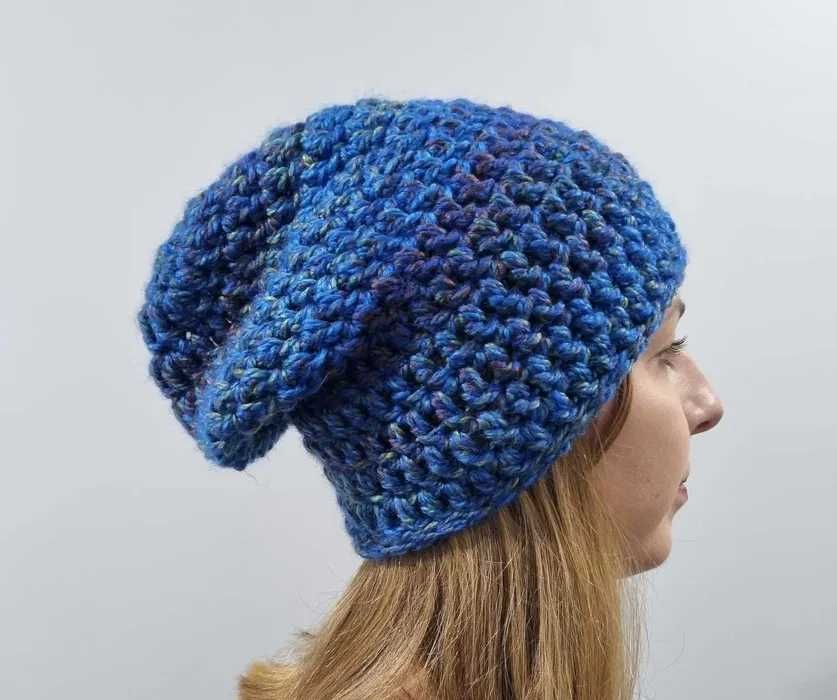 Czapka smerfetka beanie niebieska kolorowa wełniana