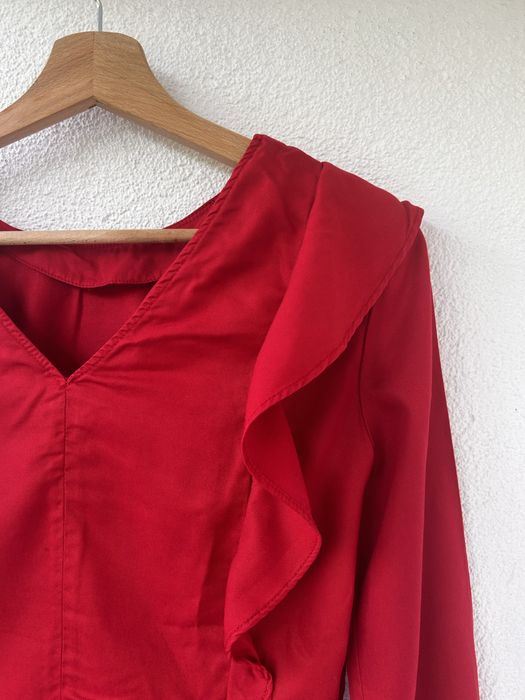 Zara czerowna bluzka z falbankami lyocell