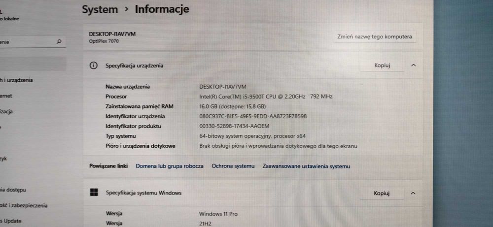 DELL Optiplex 7070 i5-9500, 16gb, 256ssd+ 1 tera, Win 11 Pro