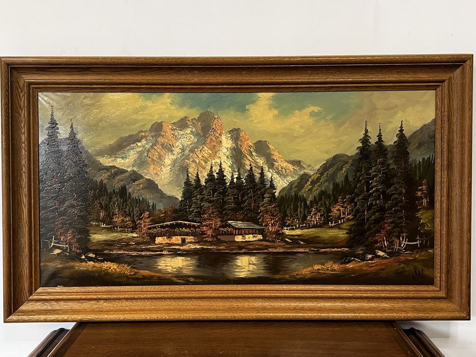 Старовинна картина маслом з гірським пейзажем. Хайнц Шольц