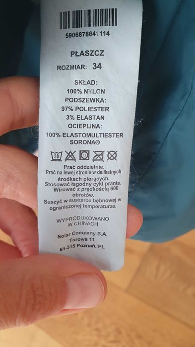 Płaszcz zimowy Solar, kurtka ocieplana, rozmiar 34, zielony