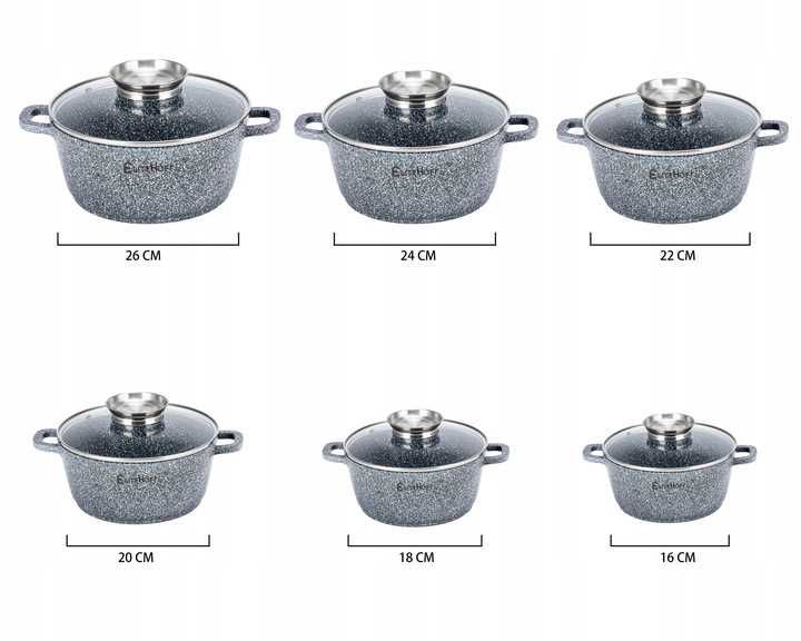 Zestaw Garnków Granitowych 14el. Indukcja Gaz Elitehoff E7059 szare hi