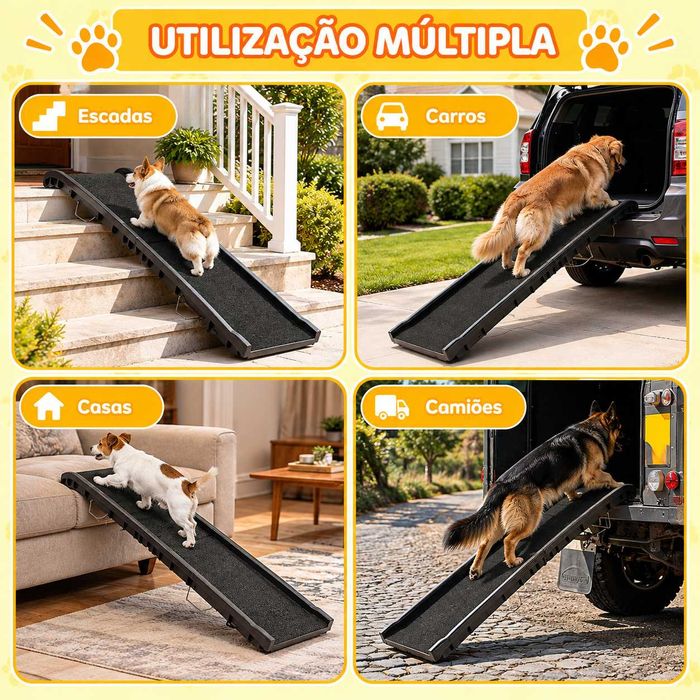 PORTES GRÁTIS - Rampa Dobrável para Cães 155 cm Antiderrapante para Carro e Camas Altas