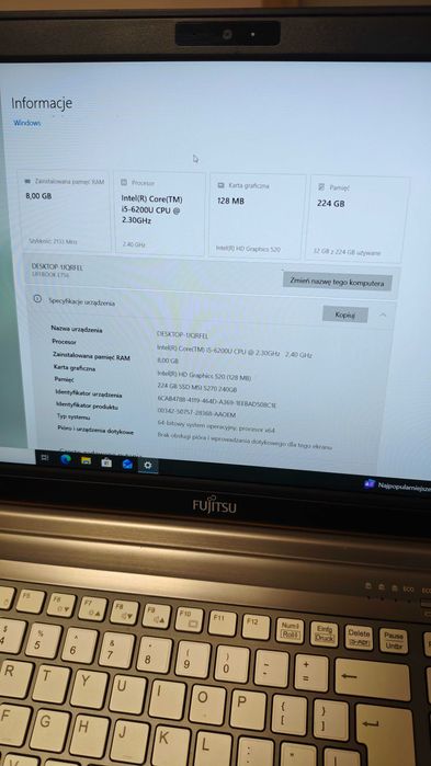 Laptop Fujitsu Lifebook E756 i5-6200/8GB/SSD 240GB/15,6 FHD/Win 10