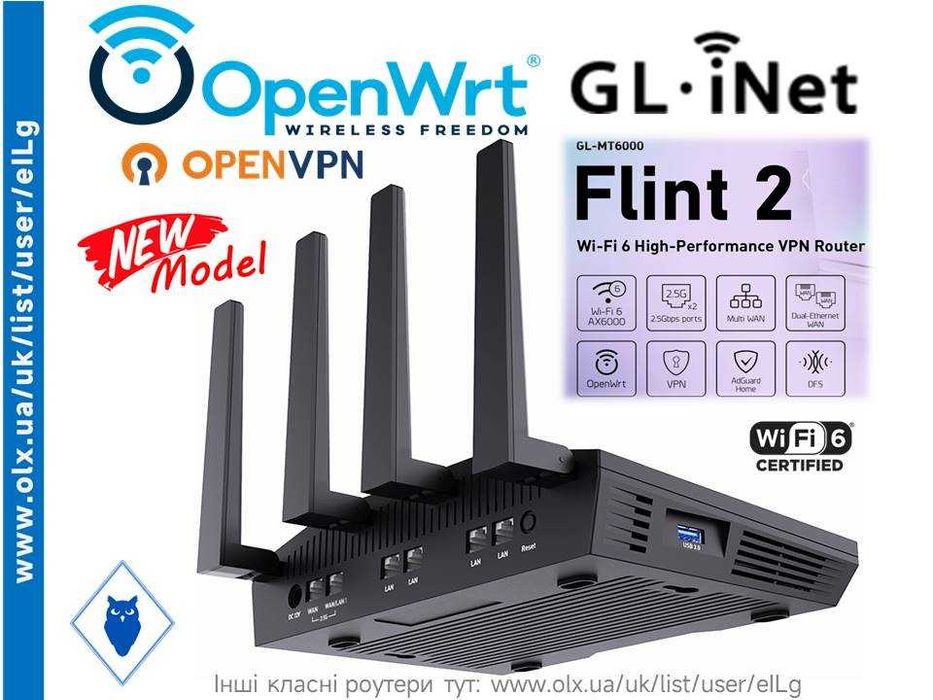GL.iNet Flint2 GL-MT6000, GLOBAL VERSION. OpenWRT, USB порт