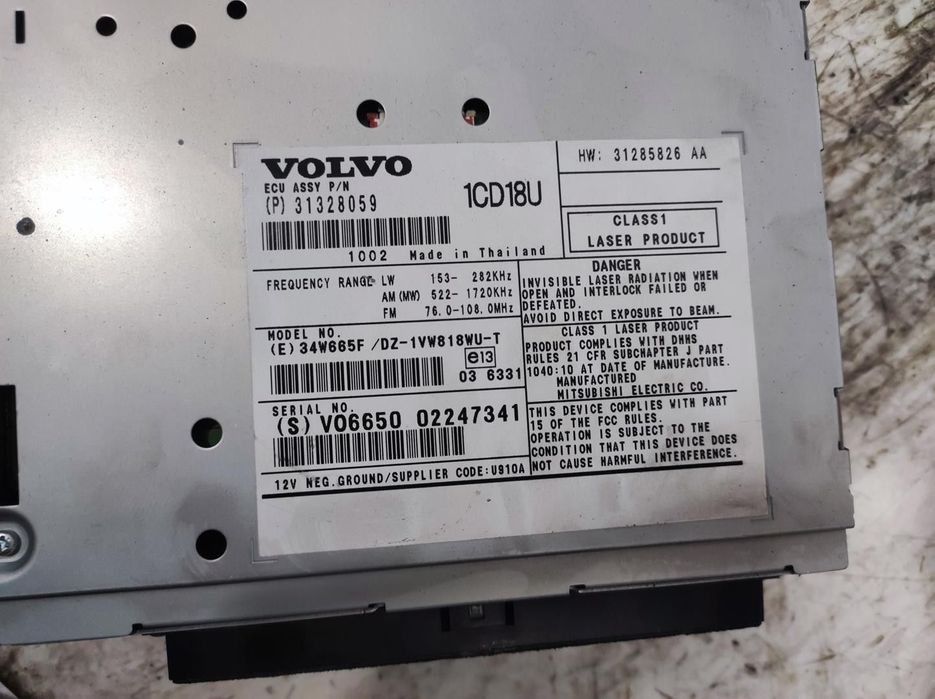 SISTEMA AUDIO / RADIO CD VOLVO V50 2010 -DZ1VW818WUT