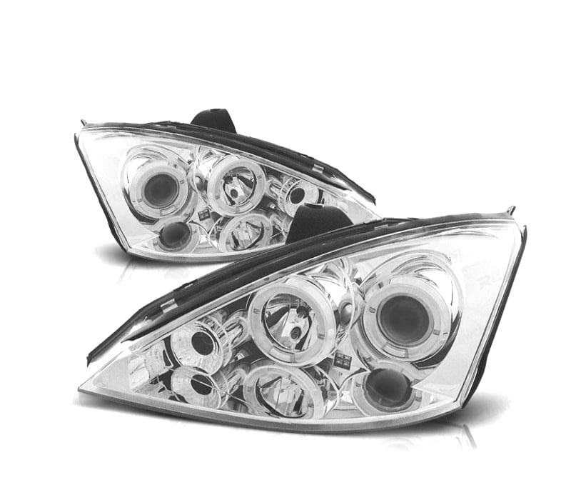 FARÓIS FRONTAIS ANGEL EYES PARA FORD FOCUS 98-01 FUNDO CROMADO
