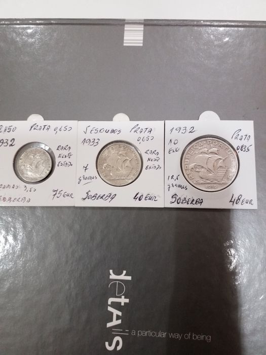 Moedas antigas portuguesas em prata.
