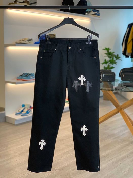 Джинси Chrome Hearts Jeans with White and Black Cross Black CH130-BK