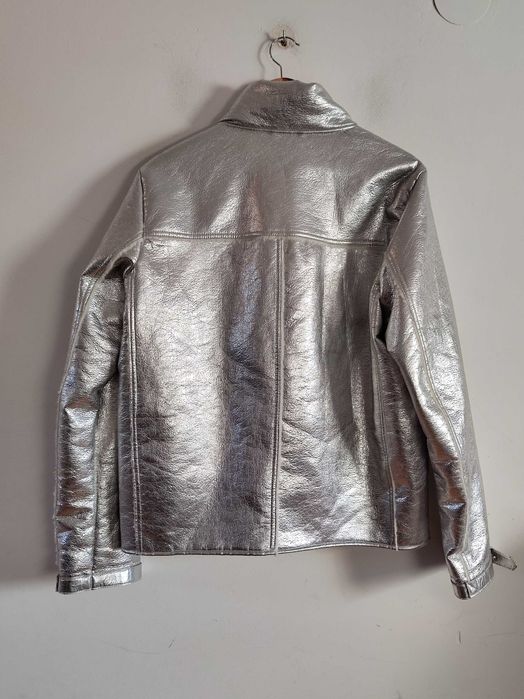 Srebrna kurtka Ramoneska ocieplana Metallic Look 44