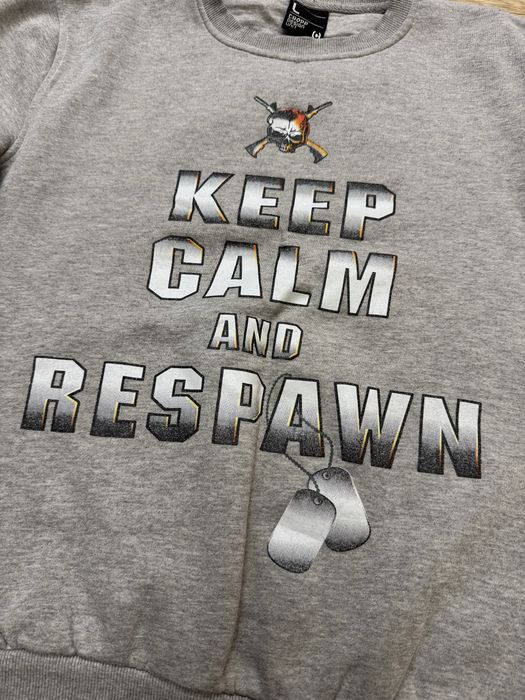 Szara męska bawełniana bluza z nadrukiem Keep Calm and Respawn L CROPP