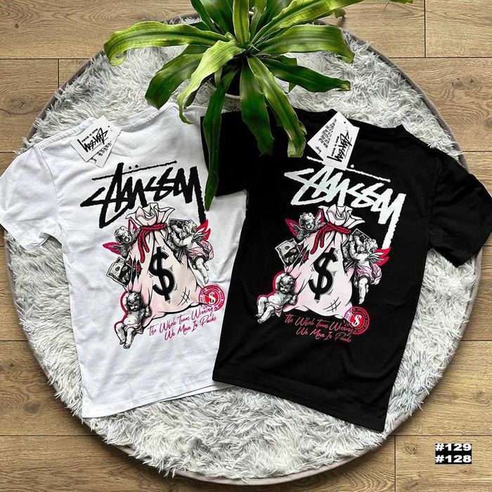 Черная / Белая | Новая Футболка Stussy Fuzzy Dice | Майка Кубики Серые Базовая