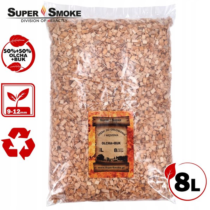 Zrębki Wędzarnicze Super Smoke OLCHA+BUK KL-10 (9-12mm) Large 8 Litrów