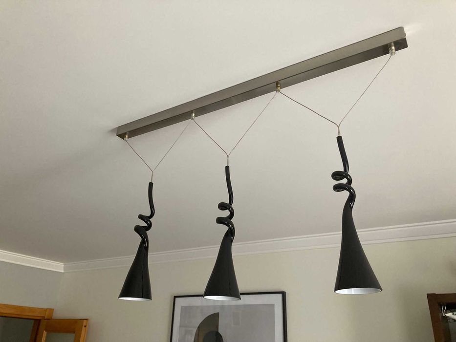Candeeiro de suspensão linear minimalista 3 vidros preto Gillamp