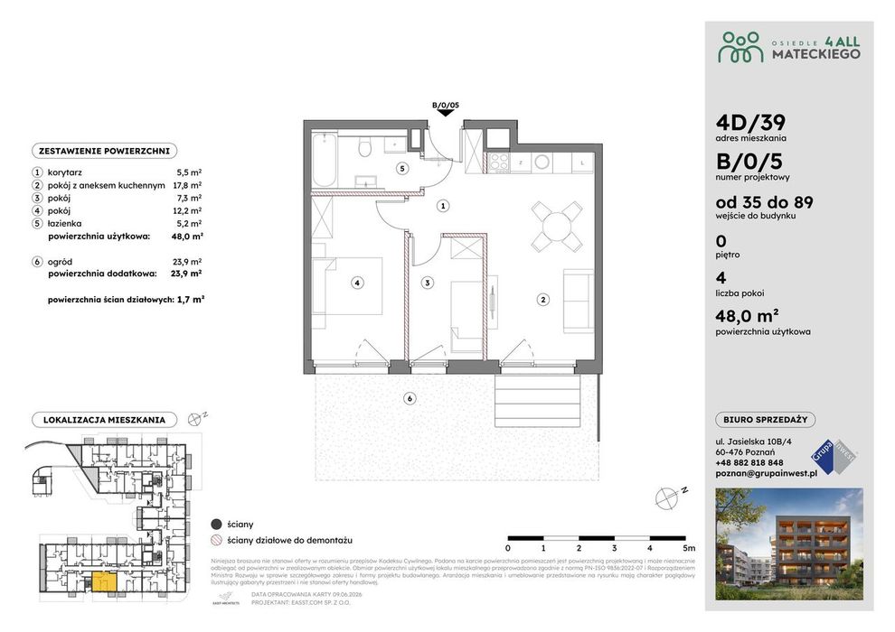 3-pokojowe mieszkanie 48 m² + ogródek Bez Prowizji - Widok 2