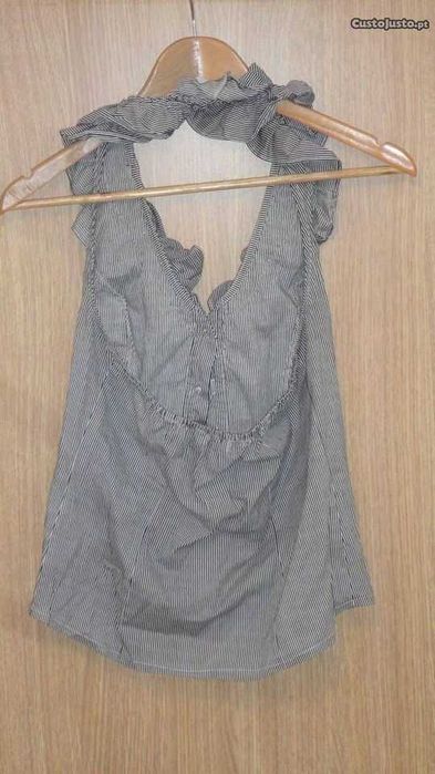 Camisa de senhora (Top) com folhos cinza Zeta Moda