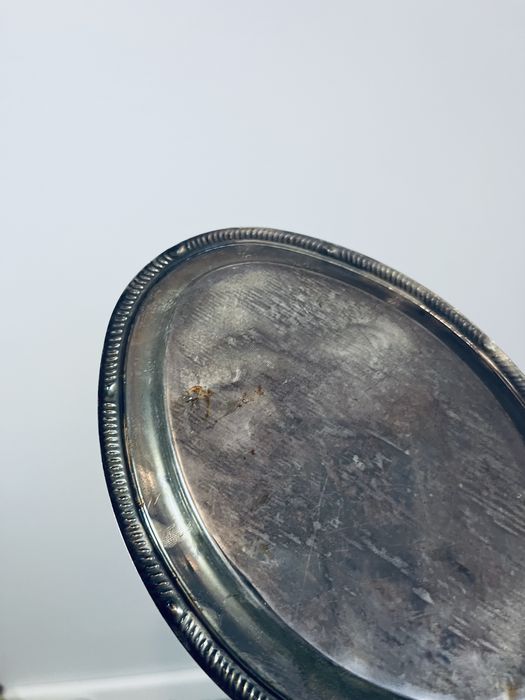 Piekna srebrna podstawka antyk metal