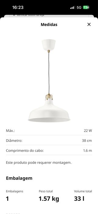 Candeeiro de teto Ranarp IKEA