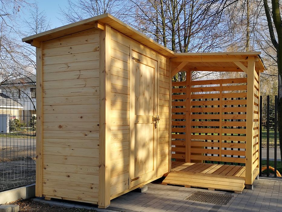 Rogowy domek narzędziowy 2,5 x 1,1m z drewutnią 2,5 x 1,1m