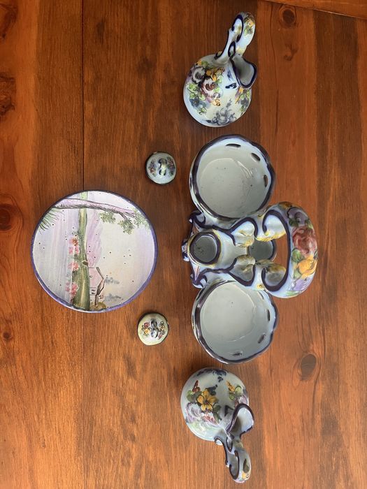 Galheteiro antigo com pintura manual em ceramica artistica de Alcobaça