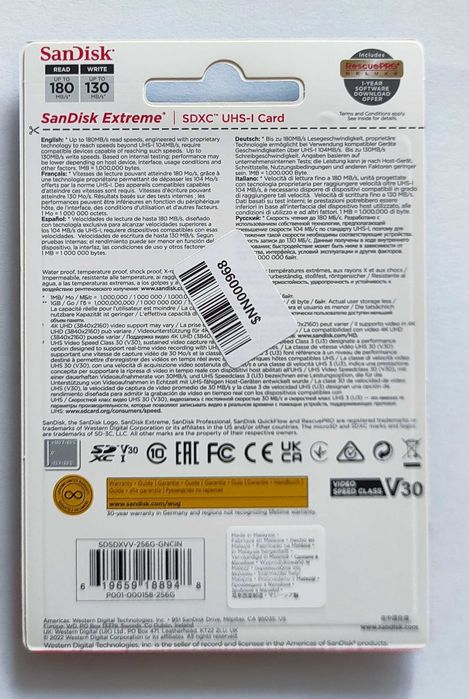 Карта пам'яті SanDisk Extreme SDXC 256GB UHS-I U3 V30 (SDSDXVV-256G-GNCIN)