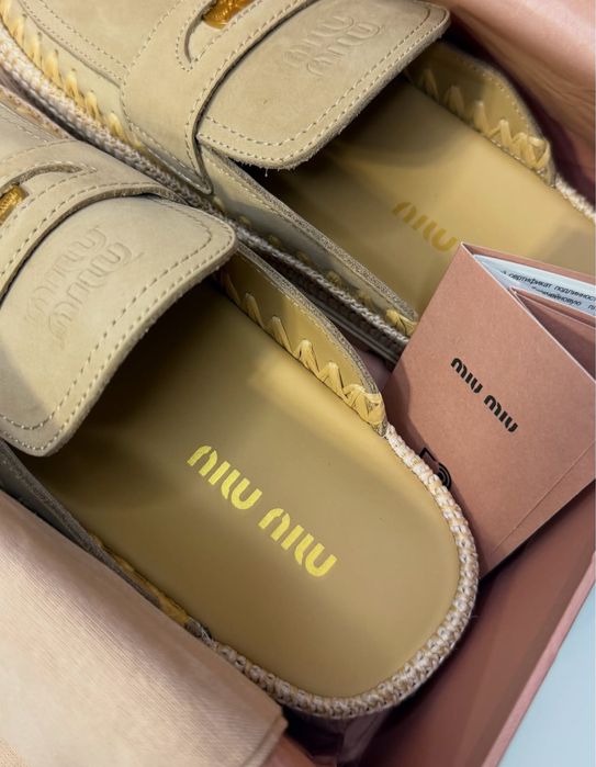 Mule raffia i skóra platformy Miu miu