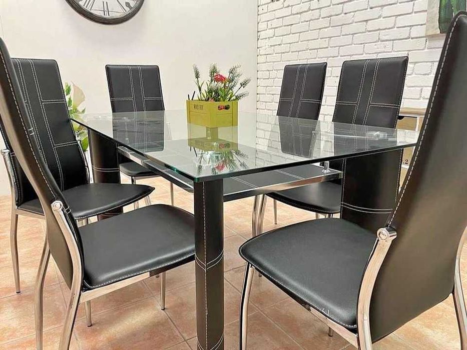 saldos mesa cristal e 6 cadeiras novas envio gratis