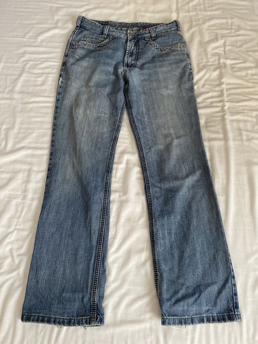 szerokie spodnie baggy jeansy niebieskie y2k affliction