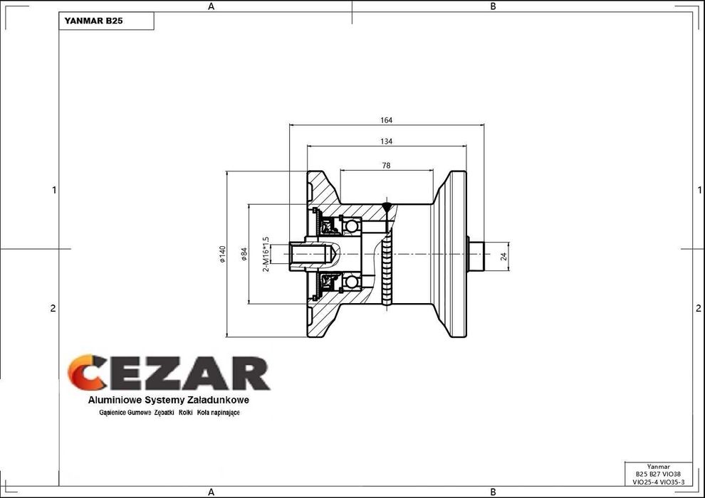 Rolka jezdna Yanmar B25, B22 B25V B25V-1 B25VCR B27 B3 B32V B37 VIO25V VIO27 VIO30 VIO35 VIO35CR VIO38