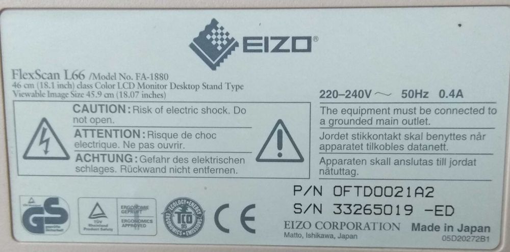 Monitor EIZO FlexScan L66 LCD 18.1" FA-1880