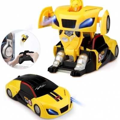 Carro Amarelo Telecomandado 2 em 1 Carro e Robot Transformer