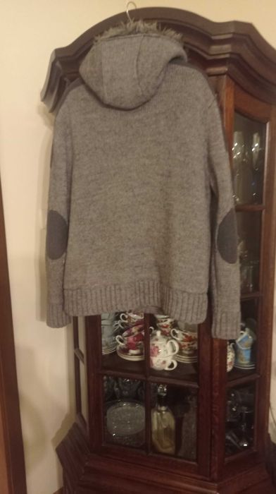 Swetry męski wełniany podbijany futrem