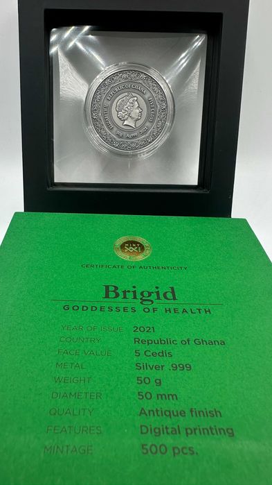 BRIGID BOGINIE ZDROWIA Srebrna Moneta 5 Chedis Ghana 2022 50 g.