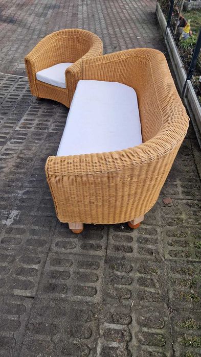 Ratannowy zestaw sofa+ fotel+ 3 krzesła poduszki naturalny rattan