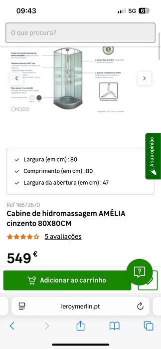 Cabine de hidromassagem AMÉLIA cinzento 80X80CM