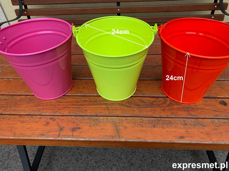 Wiadro metalowe malowane PROSZKOWO doniczka Naczynia ocynkowan